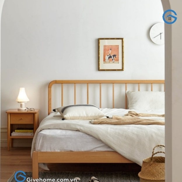 Giường ngủ gỗ sồi 1m8 chân cao thiết kế hiện đại3