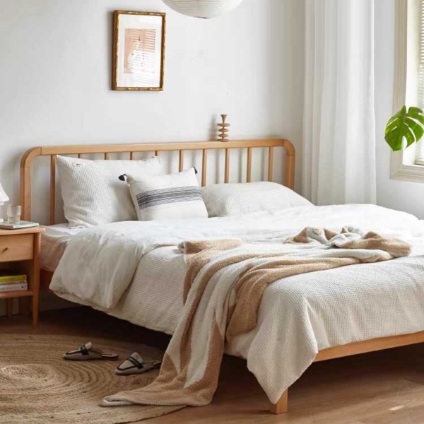 Giường ngủ gỗ sồi 1m8 chân cao thiết kế hiện đại6