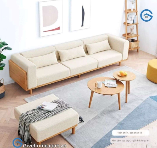 Sofa gỗ chữ L đệm nỉ thiết kế hiện đại1