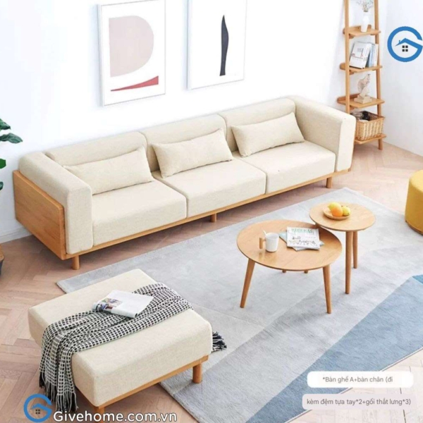 Sofa gỗ chữ L đệm nỉ thiết kế hiện đại1