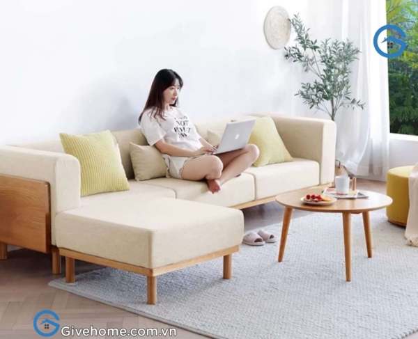 Sofa gỗ chữ L đệm nỉ thiết kế hiện đại6