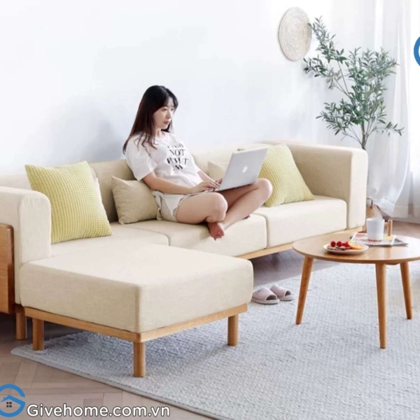 Sofa gỗ chữ L đệm nỉ thiết kế hiện đại6