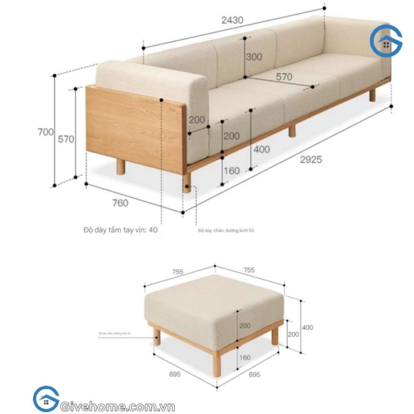 Sofa gỗ chữ L đệm nỉ thiết kế hiện đại7