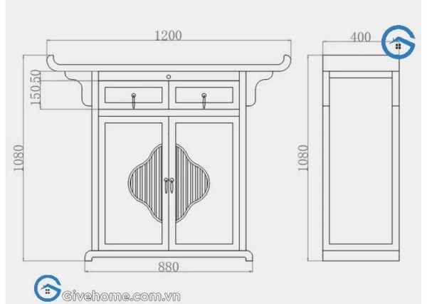 Tủ thờ nhỏ cho căn hộ chung cư bằng gỗ tự nhiên10