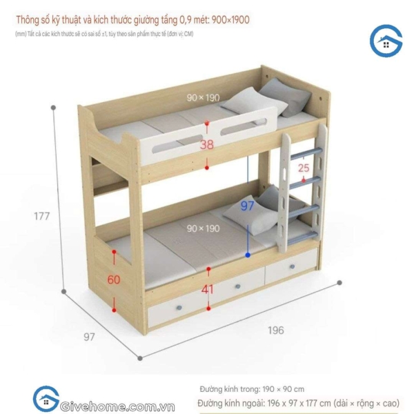 Giường 2 tầng trẻ em gỗ công nghiệp mdf nhỏ gọn2