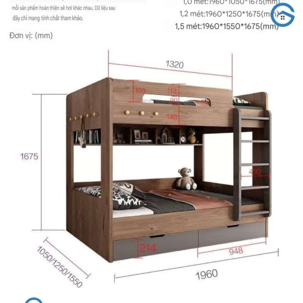 Giường tầng trẻ em bằng gỗ công nghiệp tiện ích1