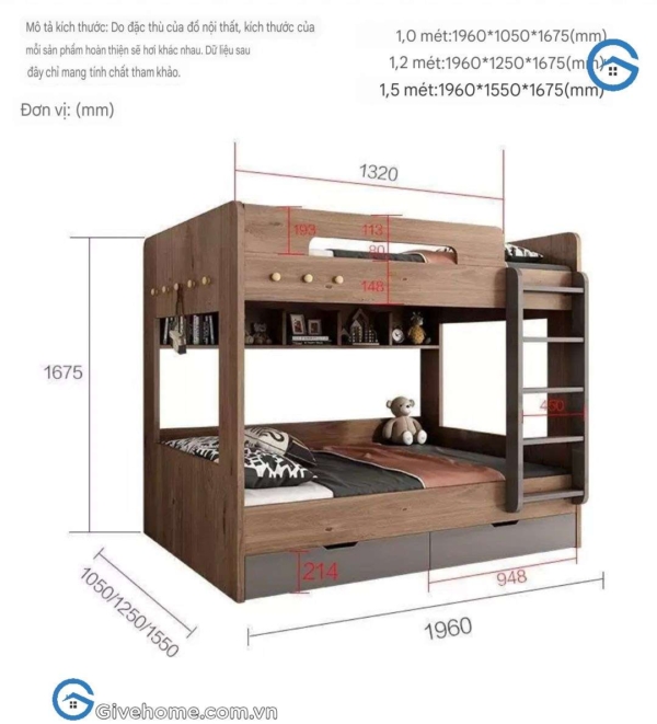 Giường tầng trẻ em bằng gỗ công nghiệp tiện ích1