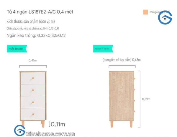 Tủ ngăn kéo gỗ công nghiệp 4 ngăn thiết kế nhỏ gọn4