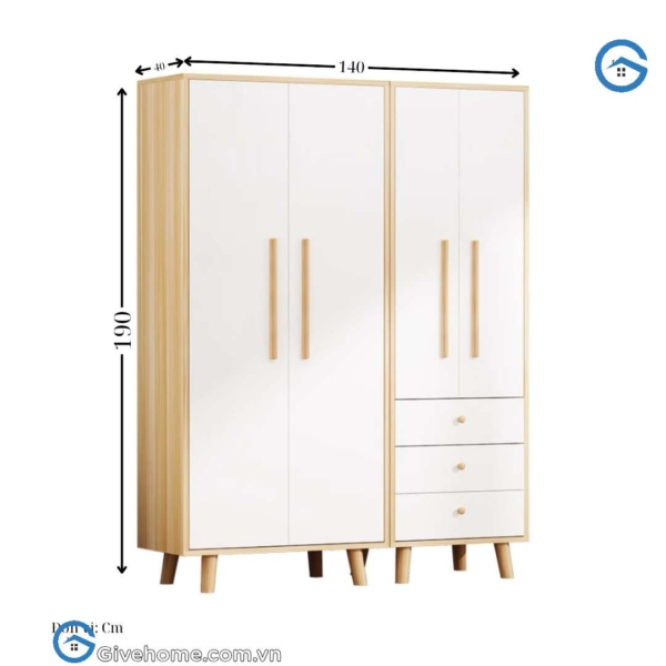 Tủ quần áo gỗ công nghiệp mdf 4 cánh kiểu đơn giản3