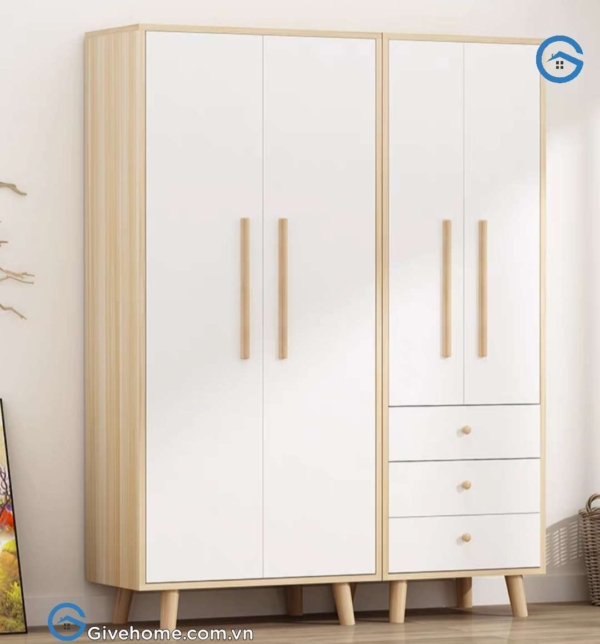 Tủ quần áo gỗ công nghiệp mdf 4 cánh kiểu đơn giản7