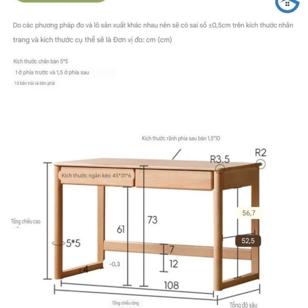 Bàn gỗ học sinh 2 ngăn kéo thiết kế đơn giản3