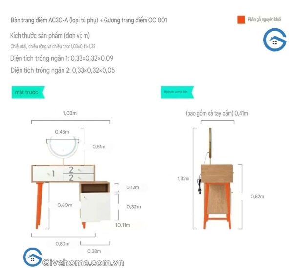 Bàn trang điểm bằng gỗ mdf thiết kế nhỏ gọn