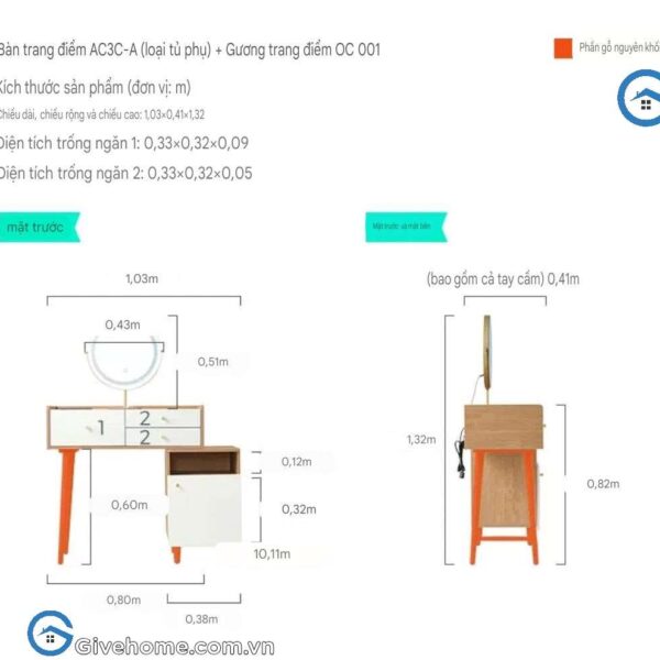 Bàn trang điểm bằng gỗ mdf thiết kế nhỏ gọn