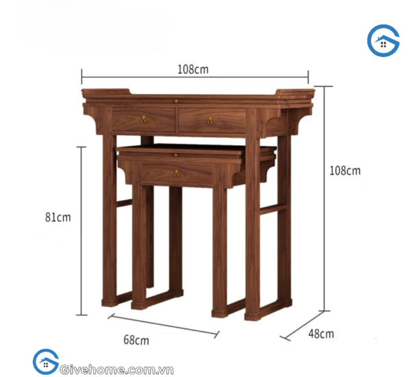 Mẫu bàn thờ gỗ đơn giản có ngăn kéo 2