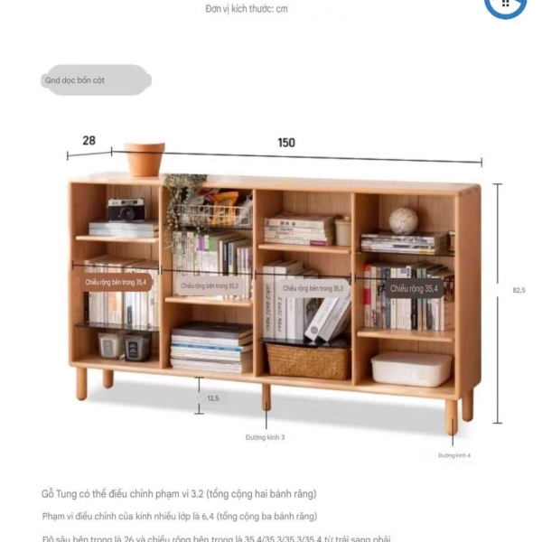 Kệ sách thấp nhiều ngăn bằng gỗ tự nhiên 4