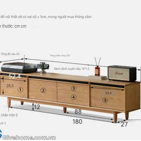 Kệ tivi phòng khách gỗ sồi thiết kế tối giản3