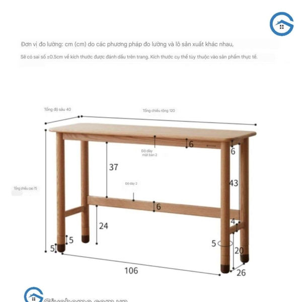 Bàn học gỗ tự nhiên kiểu dáng đơn giản08