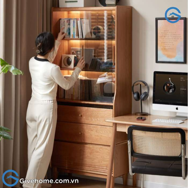 Tủ trang trí cánh kính trượt bằng gỗ sồi hiện đại6 Tủ trang trí cánh kính trượt bằng gỗ sồi hiện đại6