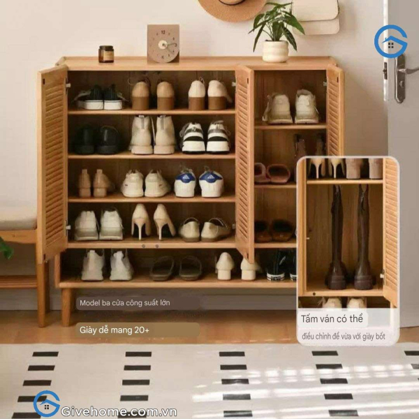 Tủ đựng giày dép bằng gỗ tự nhiên 3 cánh tiện ích1