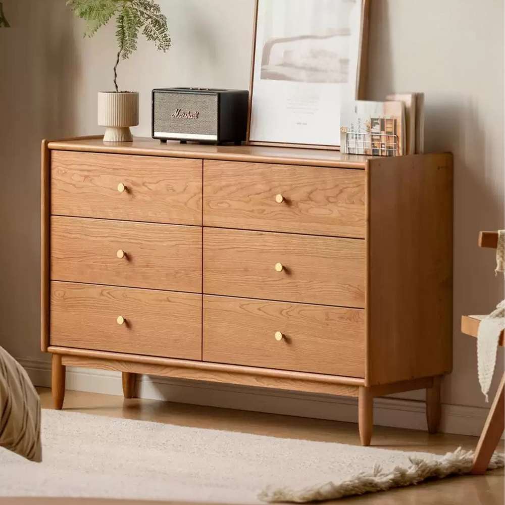 Tủ 6 ngăn kéo để quần áo bằng gỗ sồi cho gia đình