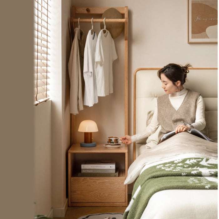 Kệ treo quần áo bằng gỗ sồi tự nhiên kèm hộc để đồ