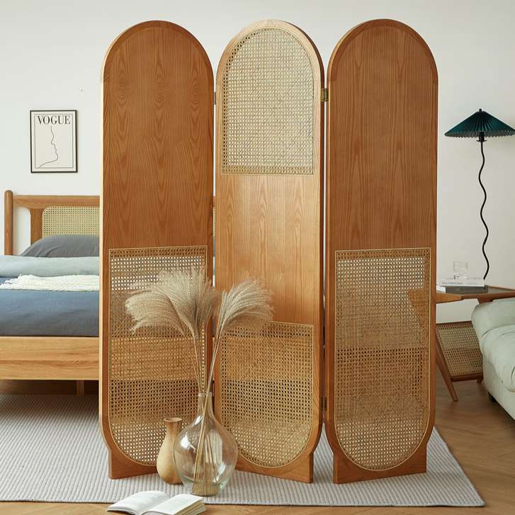 Vách ngăn phòng mây đan khung gỗ tự nhiên dáng vòm sang trọng