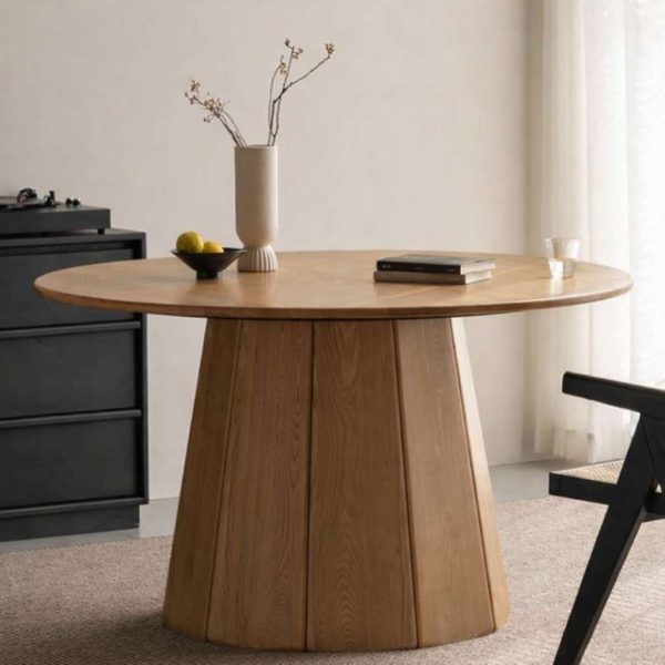 Bàn Ăn Tròn Gỗ Sồi Chân Trụ Hiện Đại Cho Phòng Ăn1