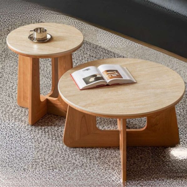 Bộ Bàn Trà Đôi Mặt Đá Chân Gỗ Sồi01